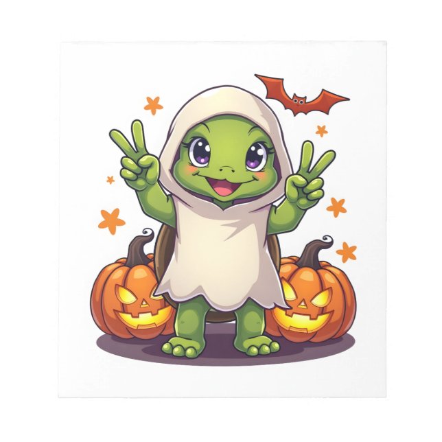 Funny Turtle Ghost Pumpkin Boo Halloween Kids Mens Notepad (Front)