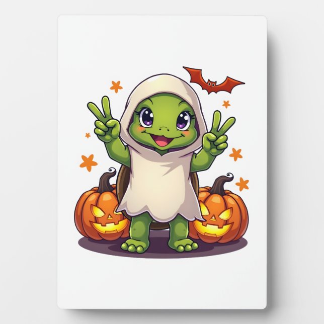 Funny Turtle Ghost Pumpkin Boo Halloween Kids Mens Plaque (Front)