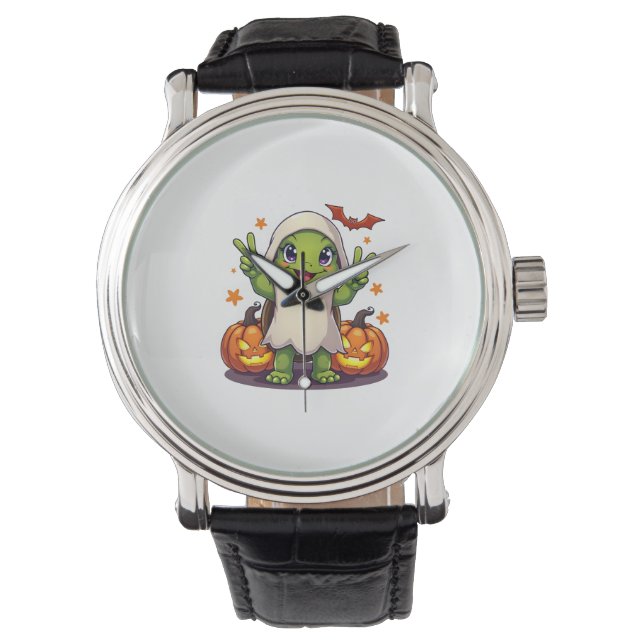 Funny Turtle Ghost Pumpkin Boo Halloween Kids Mens Watch (Front)