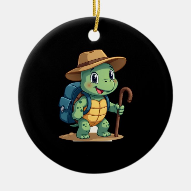 Funny Turtle Hiking Graphic Camping Lover Adventur Ceramic Ornament (Front)