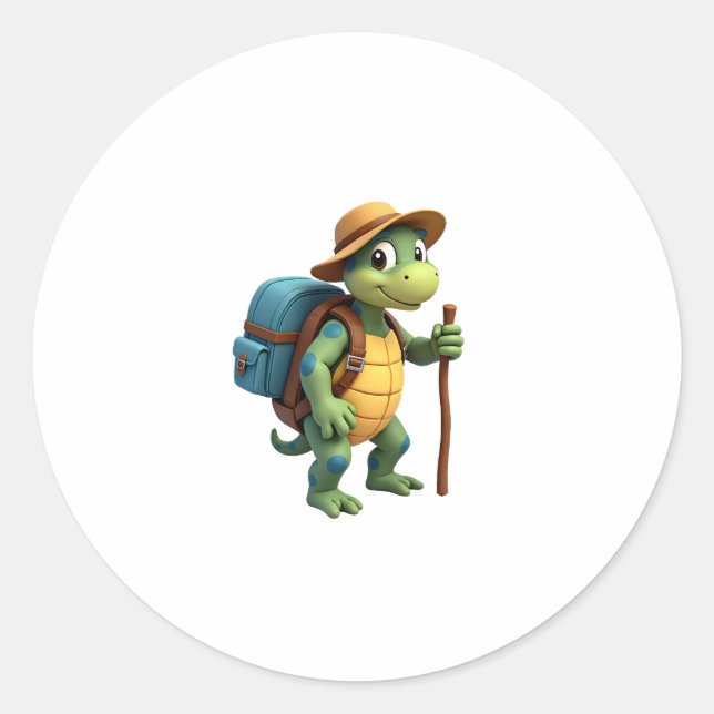 Funny Turtle Hiking Graphic Camping Lover Adventur Classic Round Sticker (Front)
