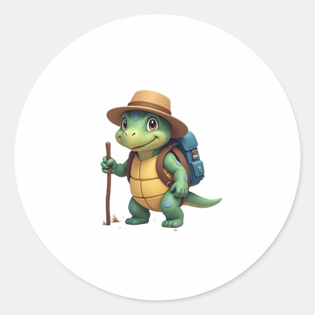 Funny Turtle Hiking Graphic Camping Lover Adventur Classic Round Sticker (Front)