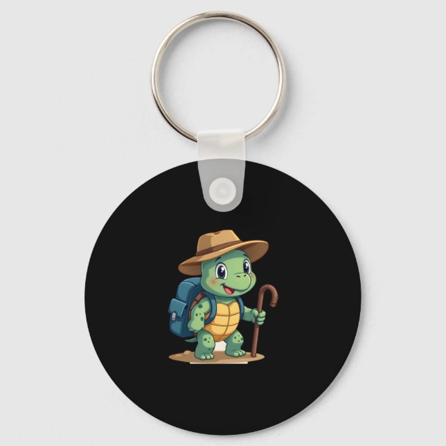 Funny Turtle Hiking Graphic Camping Lover Adventur Keychain (Front)