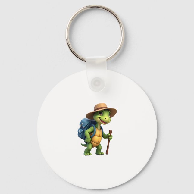 Funny Turtle Hiking Graphic Camping Lover Adventur Keychain (Front)