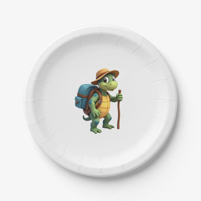 Funny Turtle Hiking Graphic Camping Lover Adventur Paper Plate (Front)