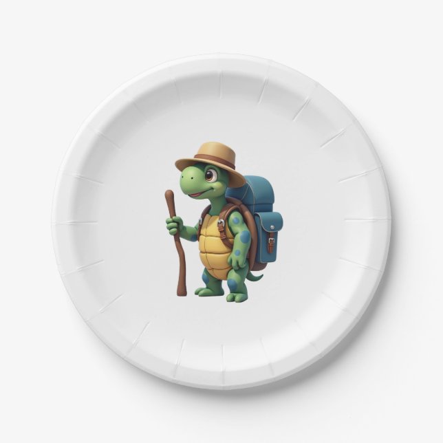 Funny Turtle Hiking Graphic Camping Lover Adventur Paper Plate (Front)