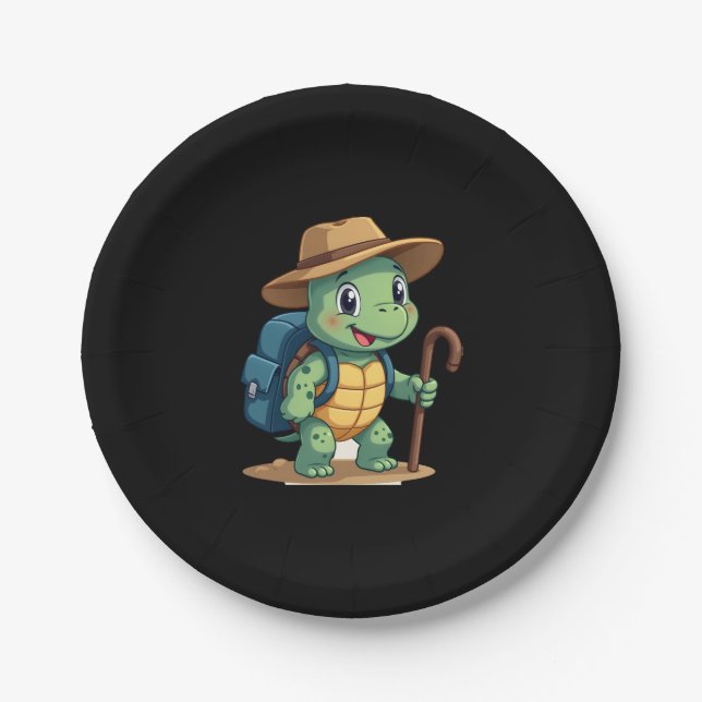 Funny Turtle Hiking Graphic Camping Lover Adventur Paper Plate (Front)
