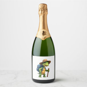 Funny Turtle Hiking Graphic Camping Lover Adventur Sparkling Wine Label
