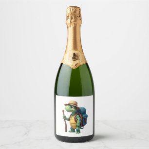 Funny Turtle Hiking Graphic Camping Lover Adventur Sparkling Wine Label