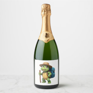Funny Turtle Hiking Graphic Camping Lover Adventur Sparkling Wine Label