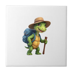 Funny Turtle Hiking Graphic Camping Lover Adventur Tile
