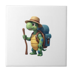 Funny Turtle Hiking Graphic Camping Lover Adventur Tile