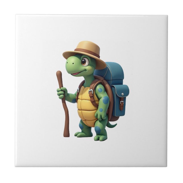 Funny Turtle Hiking Graphic Camping Lover Adventur Tile (Front)