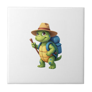 Funny Turtle Hiking Graphic Camping Lover Adventur Tile