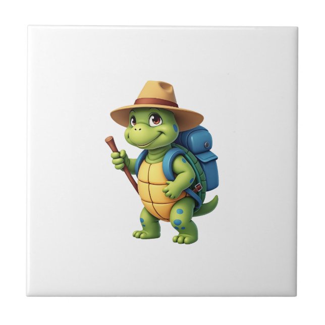 Funny Turtle Hiking Graphic Camping Lover Adventur Tile (Front)