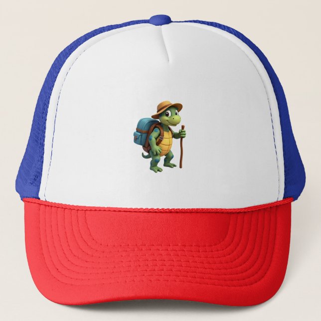 Funny Turtle Hiking Graphic Camping Lover Adventur Trucker Hat (Front)