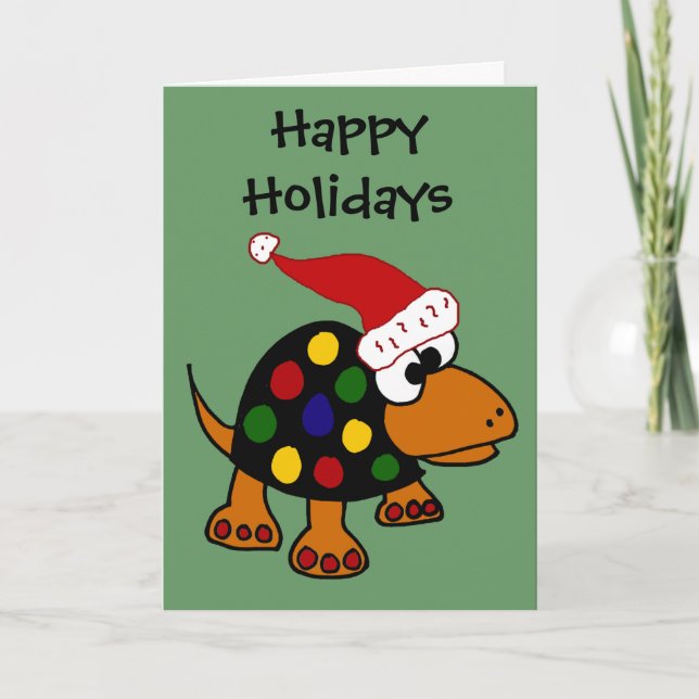 Funny Turtle in Santa Hat Christmas Art Holiday Card (Front)