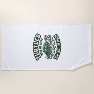 Funny Turtle Make Me Happy Vintage  Beach Towel