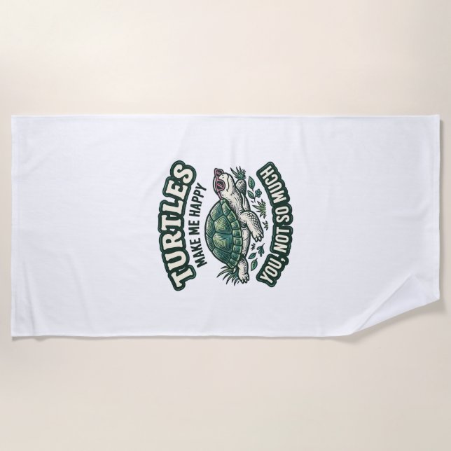 Funny Turtle Make Me Happy Vintage  Beach Towel (Front)
