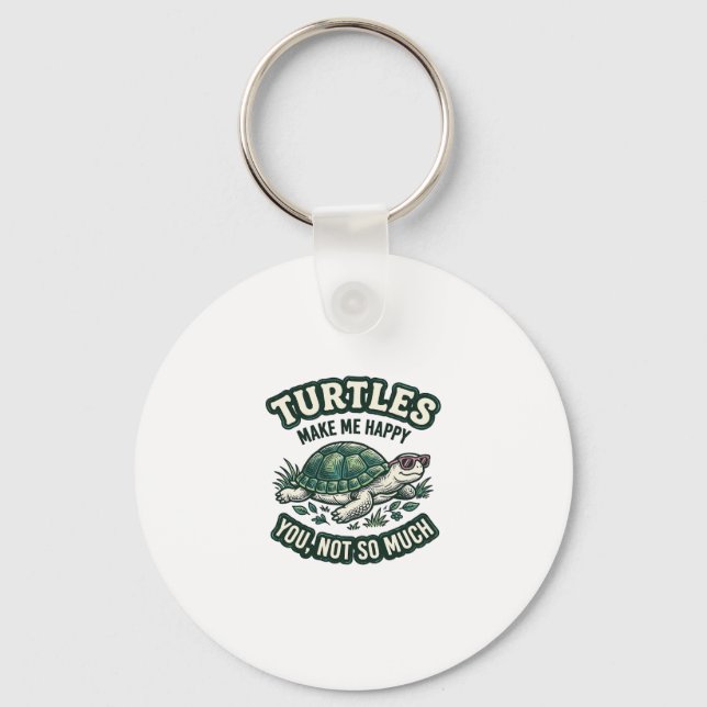 Funny Turtle Make Me Happy Vintage  Keychain (Front)