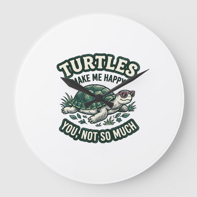Funny Turtle Make Me Happy Vintage  Large Clock (Front)