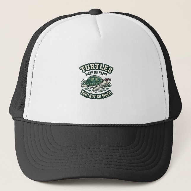 Funny Turtle Make Me Happy Vintage  Trucker Hat (Front)