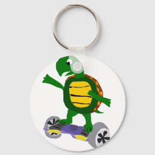 Funny Turtle on Hoverboard Original Art Keychain