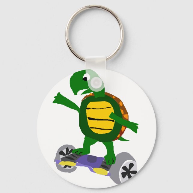Funny Turtle on Hoverboard Original Art Keychain (Front)