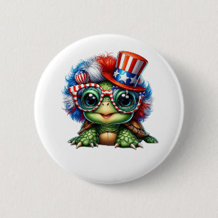 Funny Turtle Patriotic USA Flag Sunglass 2 Inch Round Button