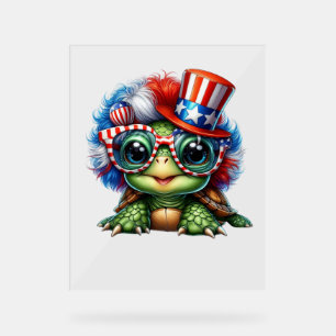 Funny Turtle Patriotic USA Flag Sunglass Acrylic Sign