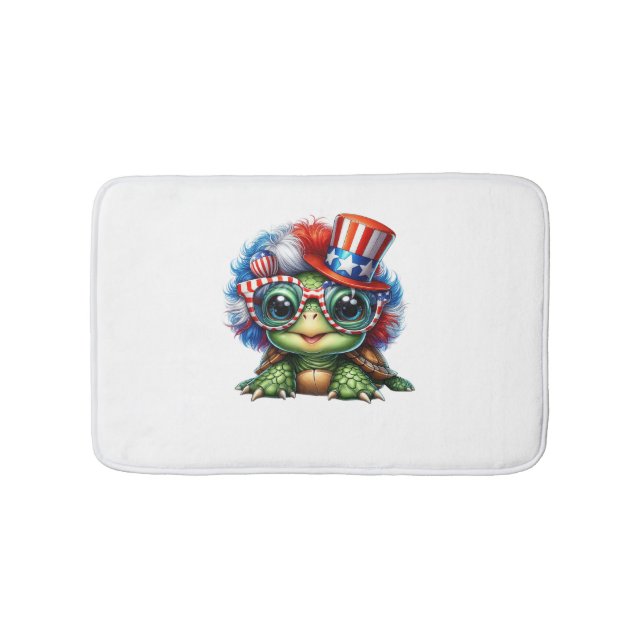 Funny Turtle Patriotic USA Flag Sunglass Bath Mat (Front)