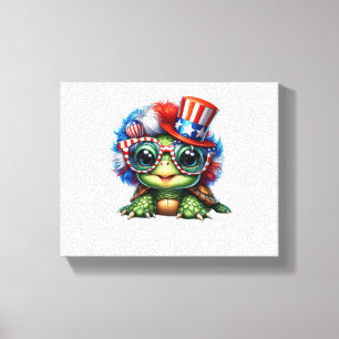Funny Turtle Patriotic USA Flag Sunglass Canvas Print