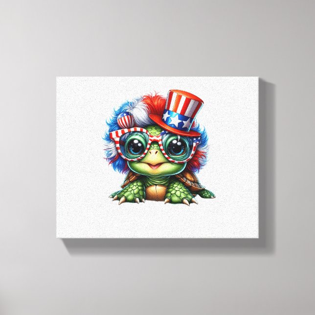 Funny Turtle Patriotic USA Flag Sunglass Canvas Print (Front)