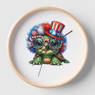 Funny Turtle Patriotic USA Flag Sunglass Clock
