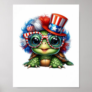 Funny Turtle Patriotic USA Flag Sunglass Poster