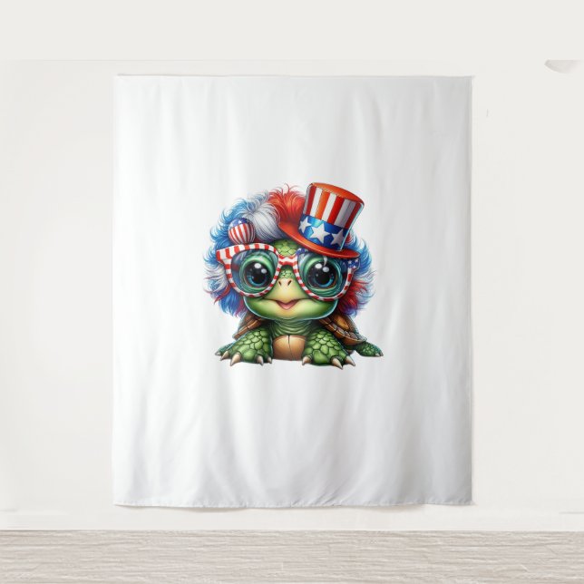 Funny Turtle Patriotic USA Flag Sunglass Tapestry (Front)