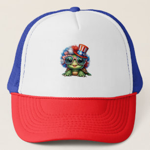 Funny Turtle Patriotic USA Flag Sunglass Trucker Hat