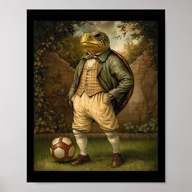 Funny Turtle Playing Soccer Graphic Weird Turtle  Poster (Front)