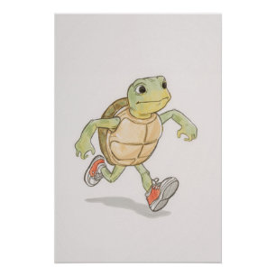 Funny Turtle Poster   Cartoon Wall Art