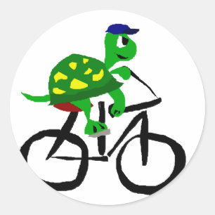 Funny Turtle Riding Bicycle Classic Round Sticker