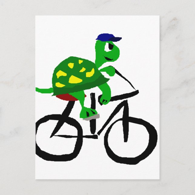 Funny Turtle Riding Bicycle Postcard (Front)