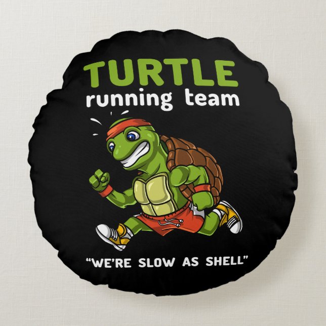 Funny Turtle Running Team Cardio Workout Exercise Round Pillow (Front)