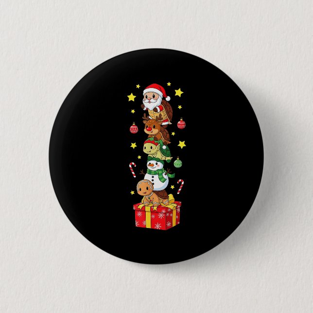 Funny Turtle Santa Elf Snowman Christmas Boys Girl 2 Inch Round Button (Front)
