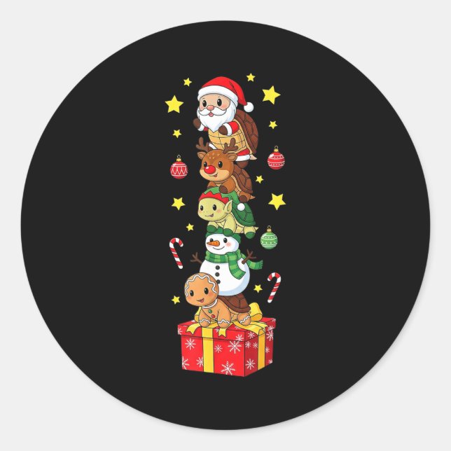 Funny Turtle Santa Elf Snowman Christmas Boys Girl Classic Round Sticker (Front)