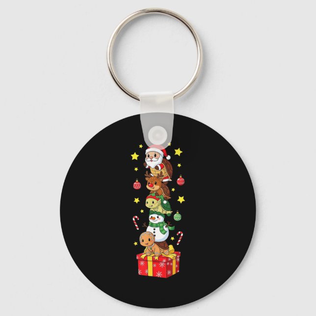 Funny Turtle Santa Elf Snowman Christmas Boys Girl Keychain (Front)