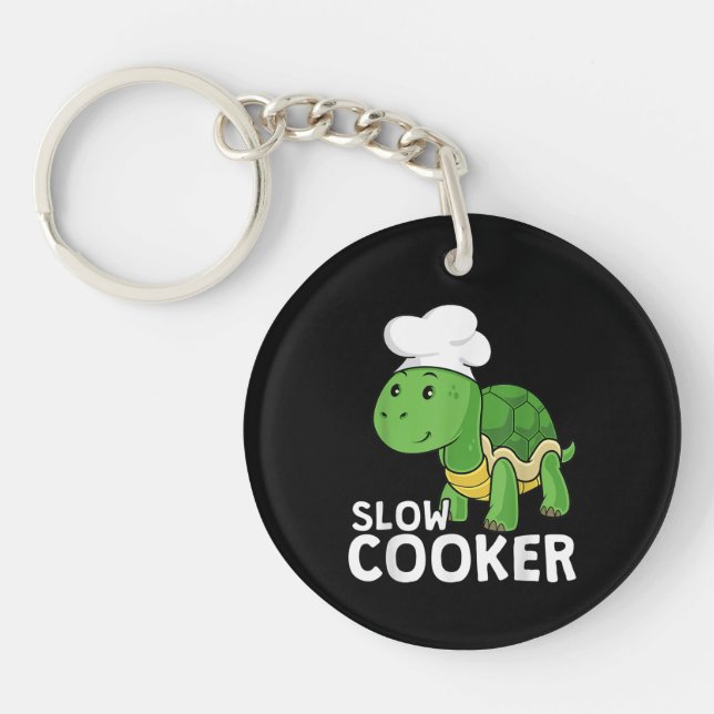 Funny Turtle Slow Cooker Chef Cooking Tortoise Keychain (Front)