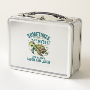 Funny Turtle Talking To Myself Vintage Shirt Desig Metal Lunch Box