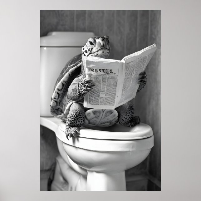 Funny Turtle Toilet Print, Reading Newspaper Poster (Front)