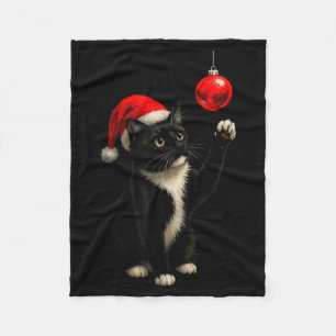 Funny Tuxedo Bauble Cat Santa Hat Red Xmas Christm Fleece Blanket