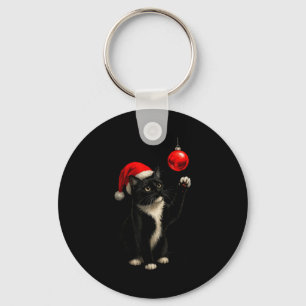 Funny Tuxedo Bauble Cat Santa Hat Red Xmas Christm Keychain
